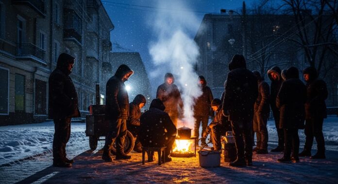 কিয়েভের তীব্র শীতে আগুনের পাশে উষ্ণতা খুঁজছেন স্থানীয় বাসিন্দারা। এটি একটি প্রতীকী চিত্র।