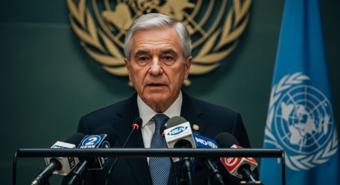 জাতিসংঘ সদর দপ্তরে বক্তব্য রাখছেন মহাসচিব আন্তোনিও গুতেরেস : প্রতীকী চিত্র।