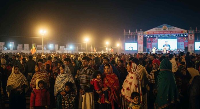 গভীর রাতে তারেক রহমানের সমাবেশে অপেক্ষমান মানুষের ভিড় - প্রতীকী চিত্র