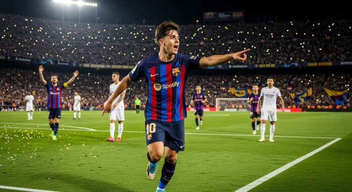 বার্সেলোনার খেলোয়াড়দের গোল উদযাপনের একটি মুহূর্ত - প্রতীকী চিত্র।