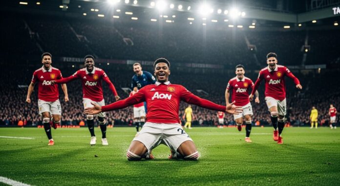 ওল্ড ট্র্যাফোর্ডে গোল উদযাপনে ম্যানচেস্টার ইউনাইটেডের খেলোয়াড়রা - প্রতীকী চিত্র।
