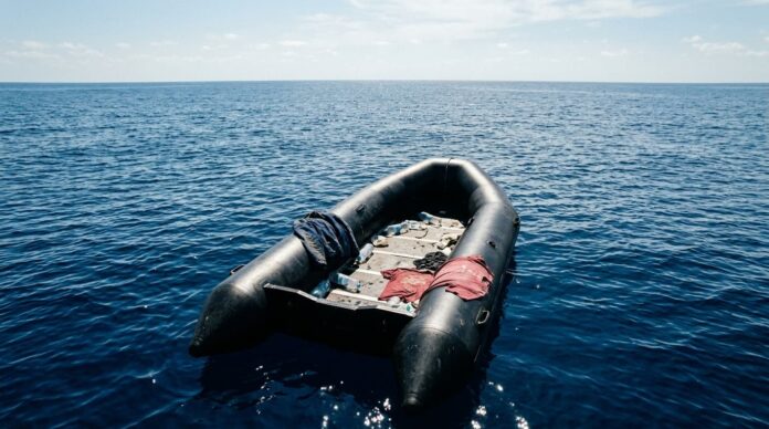 ভূমধ্যসাগরে ভাসমান একটি রাবার বোটের প্রতীকী চিত্র।