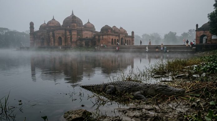 বাগেরহাটে হজরত খাঁন জাহান আলী (রহ.) মাজারের ঐতিহাসিক দিঘি ও কুমিরের আবাসস্থল।