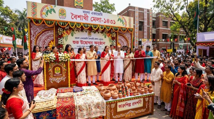 বাংলা একাডেমিতে বিসিক বৈশাখী মেলার উদ্বোধন অনুষ্ঠানে অতিথিবৃন্দ।