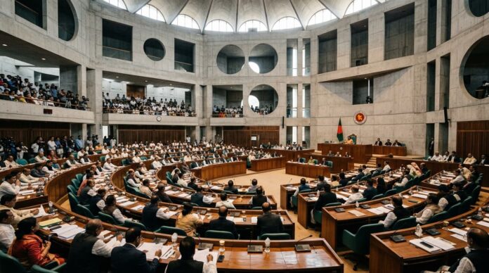 বাংলাদেশের জাতীয় সংসদে একটি অধিবেশন চলাকালীন প্রতীকী চিত্র।