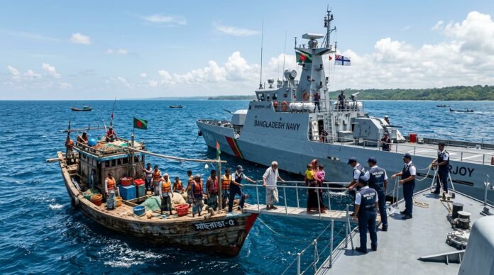 বঙ্গোপসাগরে নৌবাহিনীর উদ্ধার অভিযানের একটি প্রতীকী চিত্র।