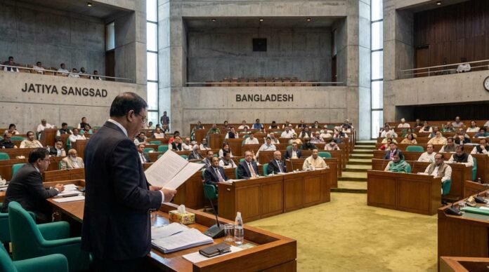 জাতীয় সংসদে শীর্ষ ঋণখেলাপিদের তালিকা পেশ করছেন অর্থমন্ত্রী।