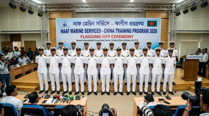 চীনে প্রশিক্ষণে যাওয়ার আগে নাফ মেরিন আয়োজিত সংবাদ সম্মেলনে ২০ জন বাংলাদেশি নাবিক।