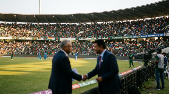 বাংলাদেশ ও ভারতের ক্রিকেটীয় সম্পর্ক মেরামতের কূটনৈতিক প্রচেষ্টার একটি প্রতীকী চিত্র।