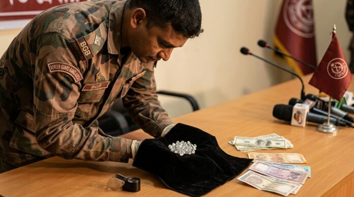 যশোরে বিজিবির অভিযানে জব্দকৃত হীরা ও বিদেশি মুদ্রার একটি প্রতীকী চিত্র।