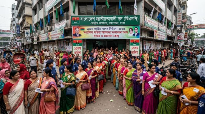 নয়াপল্টনে বিএনপির কেন্দ্রীয় কার্যালয়ে সংরক্ষিত নারী আসনের মনোনয়ন ফরম সংগ্রহ করছেন প্রার্থীরা।