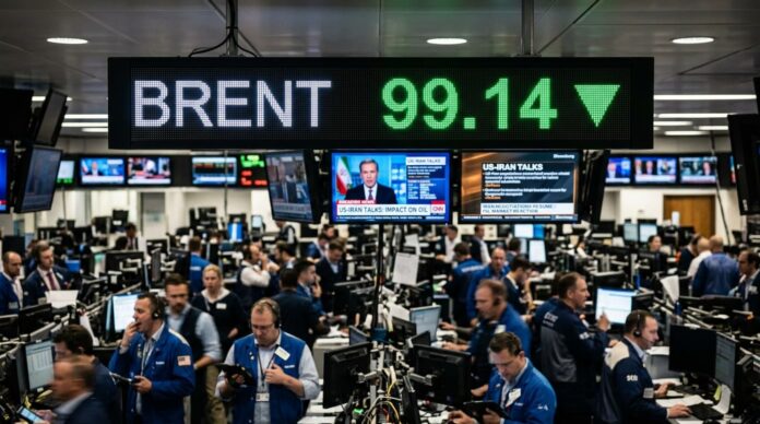 ব্রেন্ট ক্রুড তেলের দাম ৯৯ ডলারে নেমে আসার দৃশ্য।