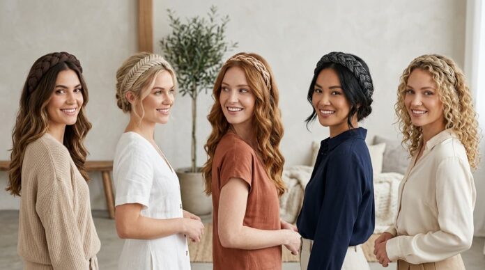 চুলের বিভিন্ন ধরণের ব্রেডেড হেডব্যান্ডের কালেকশন।