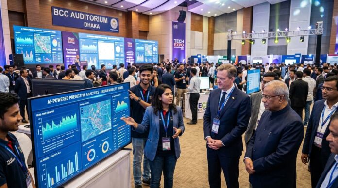 সিভিক টেক ইনোভেশন এক্সপো ২০২৬-এ তরুণ উদ্ভাবকদের ডিজিটাল সলিউশন প্রদর্শন।