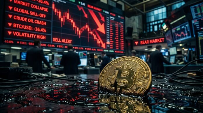 তেলের দাম বৃদ্ধি এবং ক্রিপ্টো মার্কেটে পতনের প্রতীকী চিত্র।