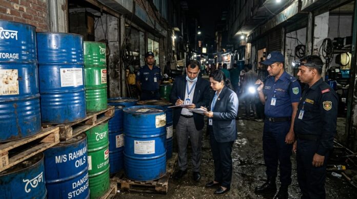 নারায়ণগঞ্জে অবৈধভাবে মজুত করা ডিজেল জব্দের পর প্রশাসনের তল্লাশির একটি প্রতীকী চিত্র।