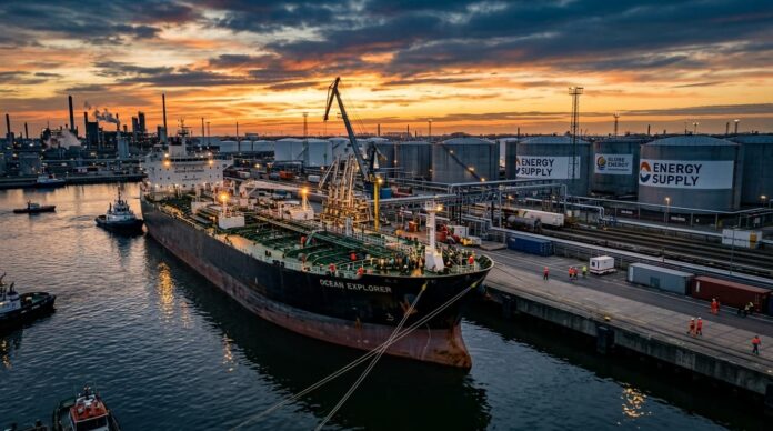 বাংলাদেশে জরুরি ডিজেল আমদানির লক্ষ্যে বন্দরে অপেক্ষমাণ তেলের ট্যাংকার।