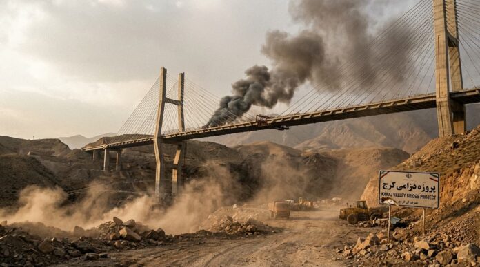 ইরানের কারাজে বি-১ সেতুতে ক্ষেপণাস্ত্র হামলার পর ধ্বংসযজ্ঞের একটি প্রতীকী চিত্র।