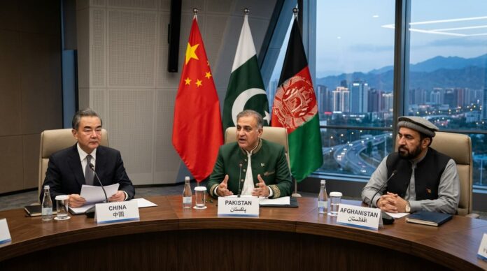 চীনের উরুমকিতে পাকিস্তান ও আফগানিস্তানের প্রতিনিধিদের মধ্যে শান্তি আলোচনার একটি প্রতীকী চিত্র।