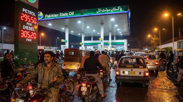 পাকিস্তানে তেলের দাম বৃদ্ধির পর ফিলিং স্টেশনে মোটরসাইকেল চালকদের ভিড়।