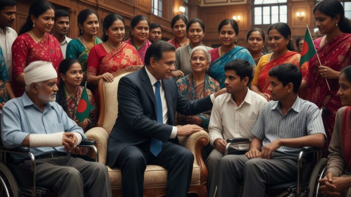 সংসদ ভবনের মেঘনা হলে শহীদ ও আহত পরিবারের সঙ্গে প্রধানমন্ত্রীর কুশল বিনিময়।