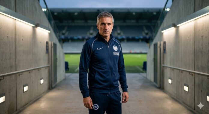 টটেনহ্যামের নতুন কোচ হিসেবে রবার্তো ডি জের্বির একটি সংকল্পবদ্ধ চিত্র।