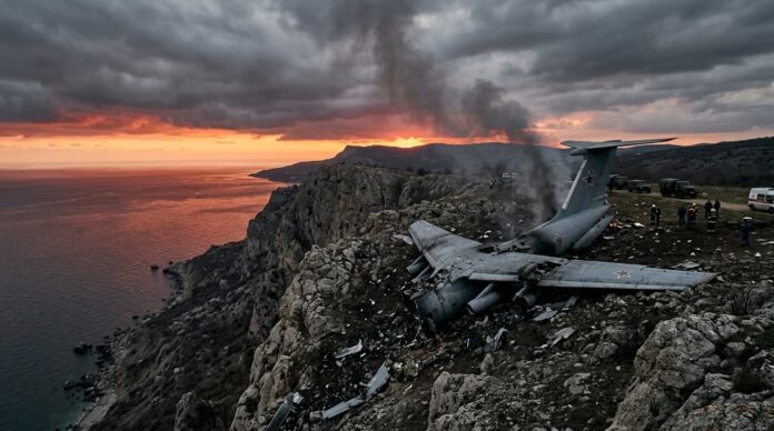 ক্রিমিয়ায় রুশ সামরিক বিমান বিধ্বস্ত হওয়ার স্থানের একটি প্রতীকী চিত্র।