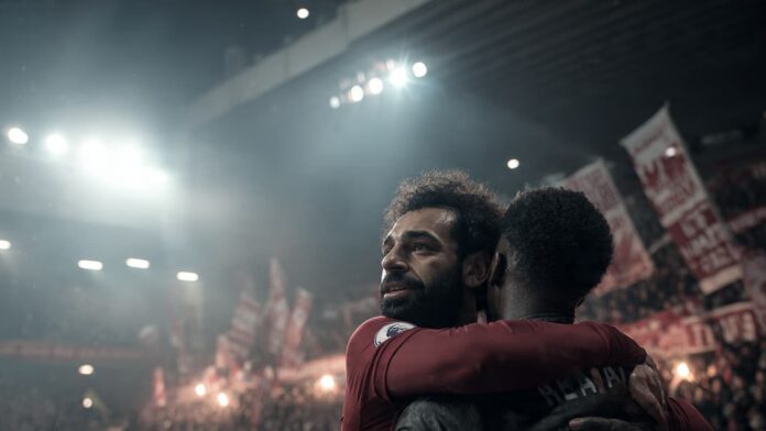 অ্যানফিল্ডে ফুলহ্যামের বিপক্ষে জয়ের পর সালাহ ও এনগুমোহার উদযাপন।