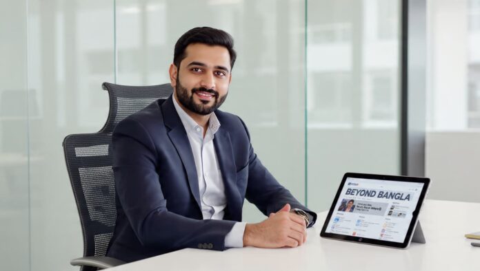 সাকিবের নতুন নিউজ পোর্টাল ‘বিয়ন্ড বাংলা’-এর লোগো ও ওয়েবসাইট ইন্টারফেস।