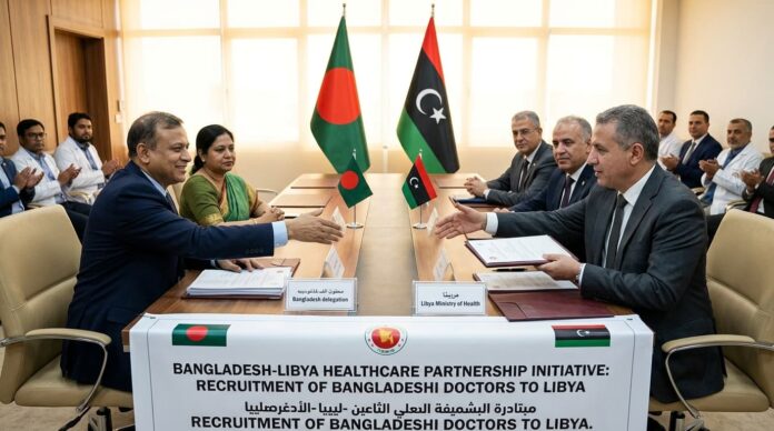 লিবিয়ার রাষ্ট্রদূতের সাথে বৈঠক করছেন পররাষ্ট্র প্রতিমন্ত্রী শামা ওবায়েদ ইসলাম।