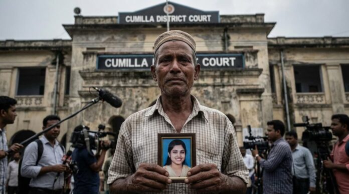 কুমিল্লা আদালত প্রাঙ্গণে মেয়ে তনুর বিচারের দাবিতে কান্নায় ভেঙে পড়েছেন বাবা ইয়ার হোসেন।