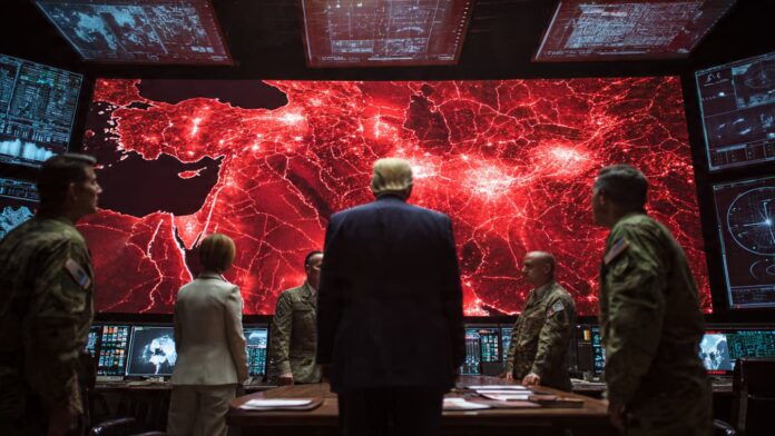 ইরানকে ট্রাম্পের দেওয়া ডেডলাইনের পর মধ্যপ্রাচ্যের মানচিত্র ও সামরিক প্রস্তুতির চিত্র।