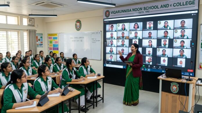 ভিকারুননিসা নূন স্কুল অ্যান্ড কলেজে অনলাইন ক্লাস পরিচালনার দৃশ্য।