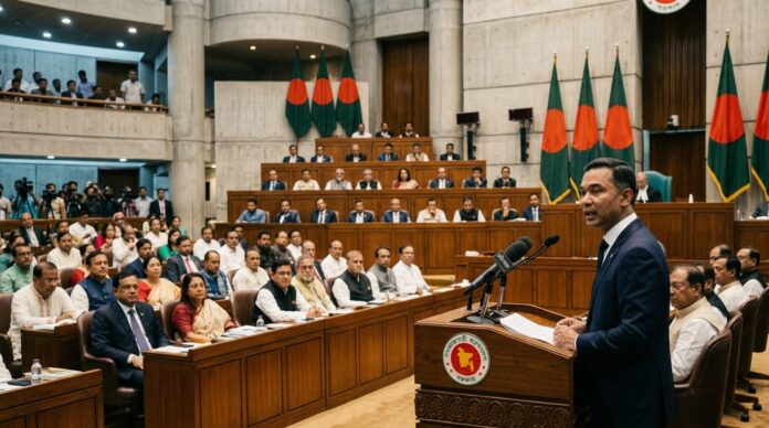 ত্রয়োদশ জাতীয় সংসদে গ্যাস-বিদ্যুৎ সংকট নিয়ে বক্তব্য রাখছেন প্রধানমন্ত্রী তারেক রহমান।